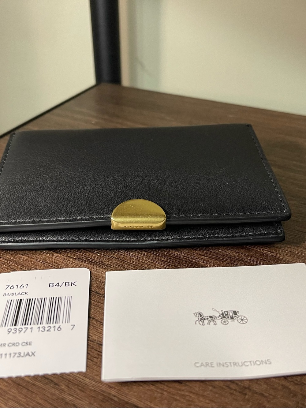 Coach Black Leather Card Holder with Gold Hardware